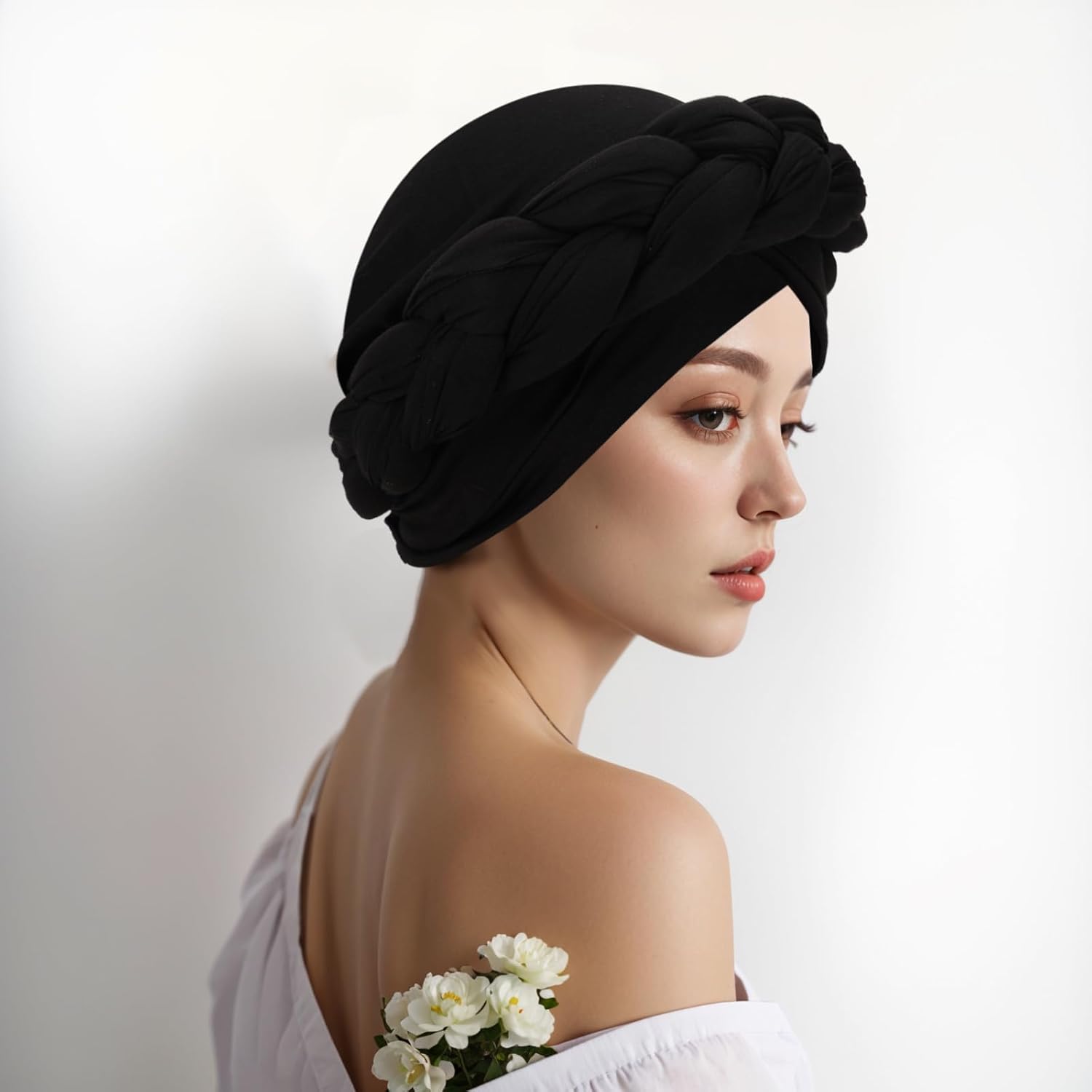 XEPST African Turban Head Wrap Big Braid Cross Turban Hat for Women, 2 Pieces Twisted Head Wraps Pre-Tied Stretchy Soft Chemo Headwear - Image 5