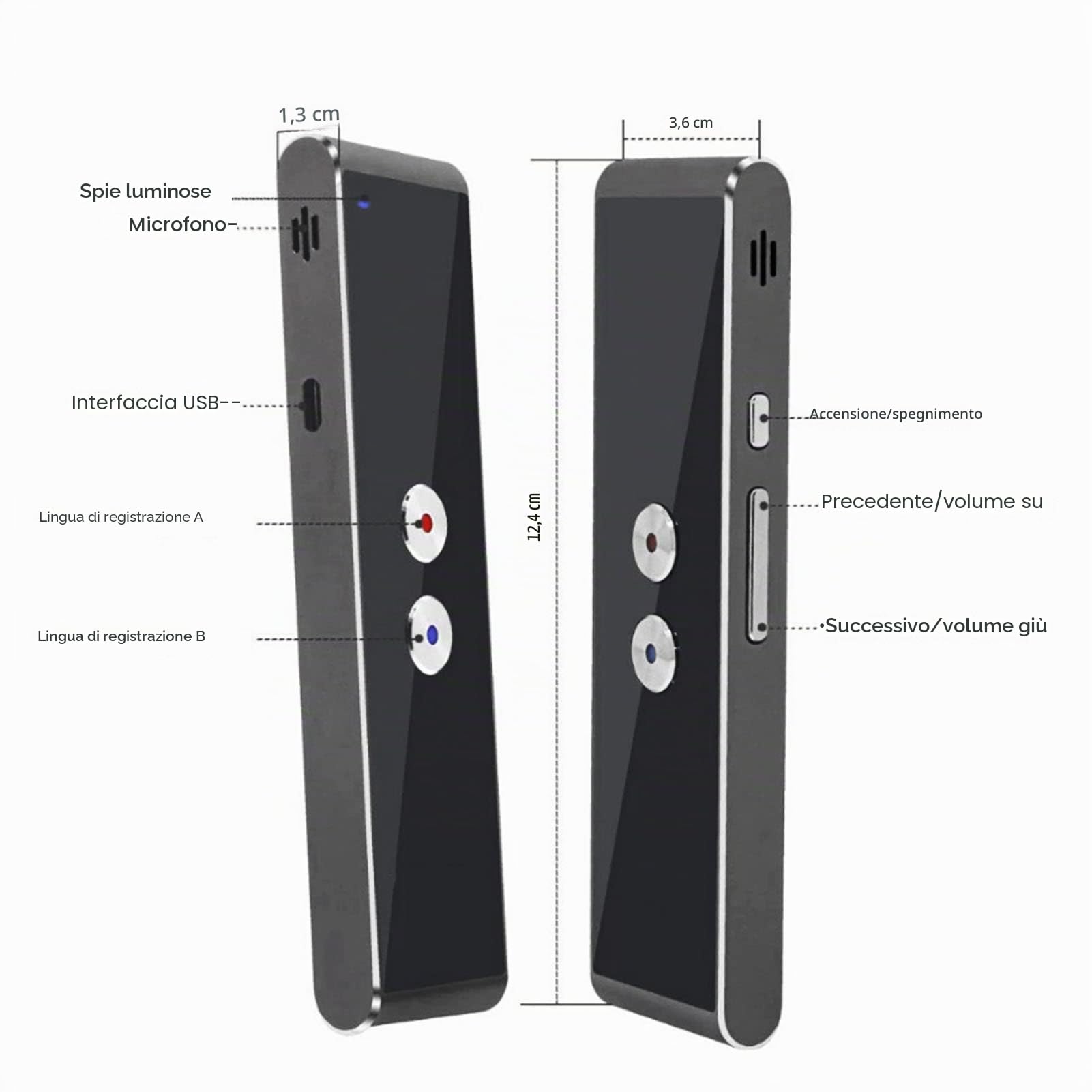 Dispositivo traduttore linguistico, traduttore intelligente in 96 lingue straniere con batteria da 400 mAh, dispositivo traduttore istantaneo portatile con voce