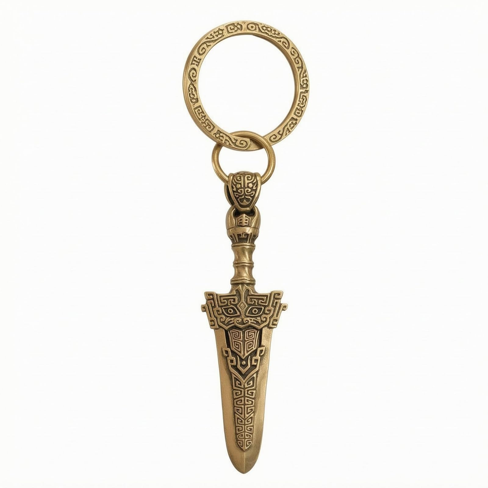 BNF®Geometric Engraved Gold Sword Charm with Tapered Blade, Looped Top & Copper Ring – Premium Accessory for Bags, Keychains & Ch-image-6