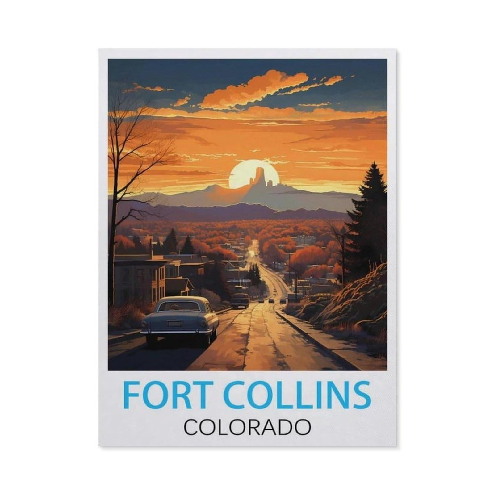 BEAYODKP Full Diamond 5D DIY Diamond Painting，Fort Collins Colorado Vintage Travel Posters，3D Diamond Embroidery Cross Stitch Mosaic Needle Works（30 x 40 cm/11.81 x 15.74 inches）-BY94