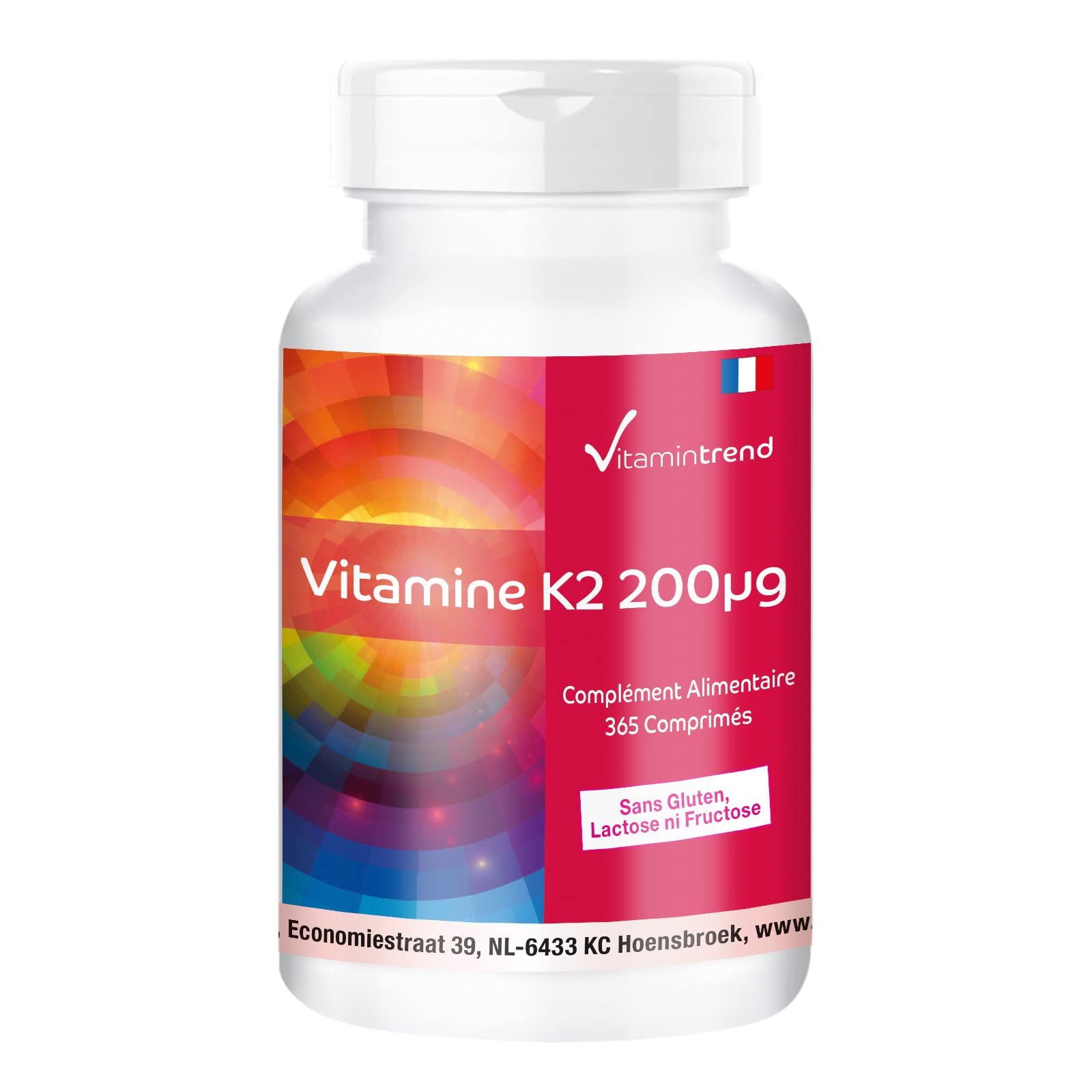 Vitamintrend Vitamine K2 200 µg, 365 comprimés, facile à avaler, complément alimentaire végan sans stéarate de magnésium, fabriqué en Allemagne
