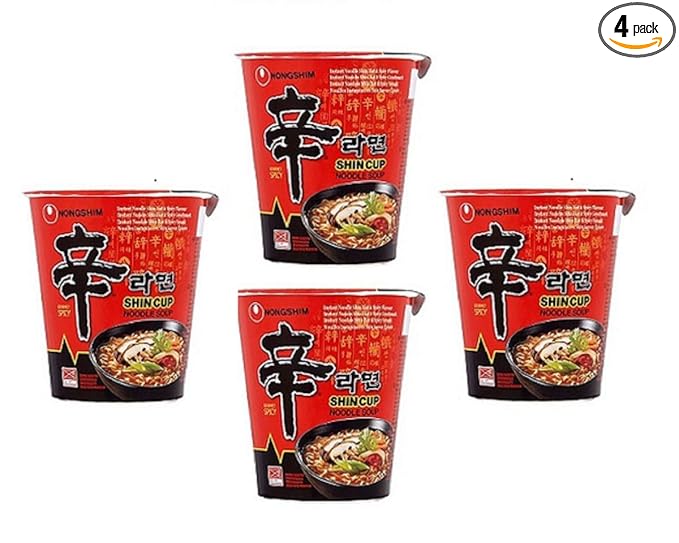 Nongshim Shin Ramyun Vegetarian Instant Noodles Cup 68 grams*4 Pack (Pack of 4)