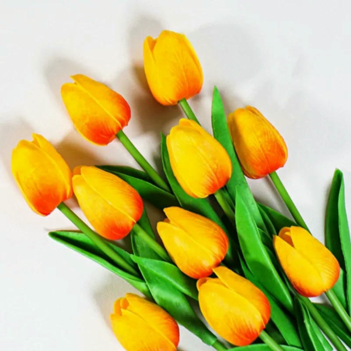 AYHTUD 1/3/5 Tulips Artificial Flowers Real Touch Flowers Bouquet Decor Fake Tulips Flower for Home Wedding Decorations-Sunset-1pc
