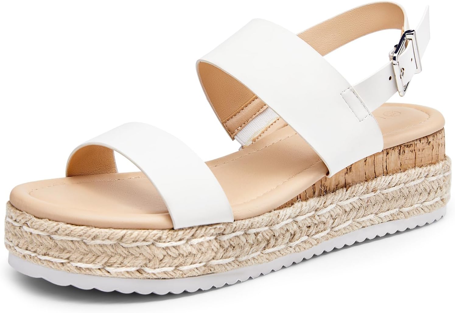 Coutgo Womens Platform Wedge Heels Sandals Espadrilles Open Toe Cork Ankle Buckle Strap Summer Beach Dress Shoes