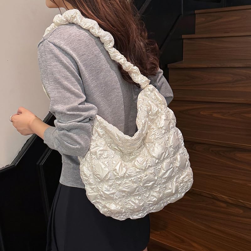 Nylon Quilted Underarm Bag Top-Handle Casual Handbag Cloud Pleatd Bag for Women Ladies Work Travel Commuting2