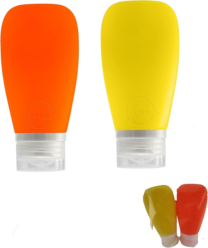 Frascos de silicone recarregáveis para viagem LYOB, 90 mL, 2 unidades, laranja e amarelo