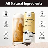 Vista 3 de Slate Milk - High Protein Iced Coffee - Sweet Cream Latte - 175mg Caffeine, Lactose Free Energy - 20g Protein, 1g Sugar, 100 Calories, 1g Net Carbs