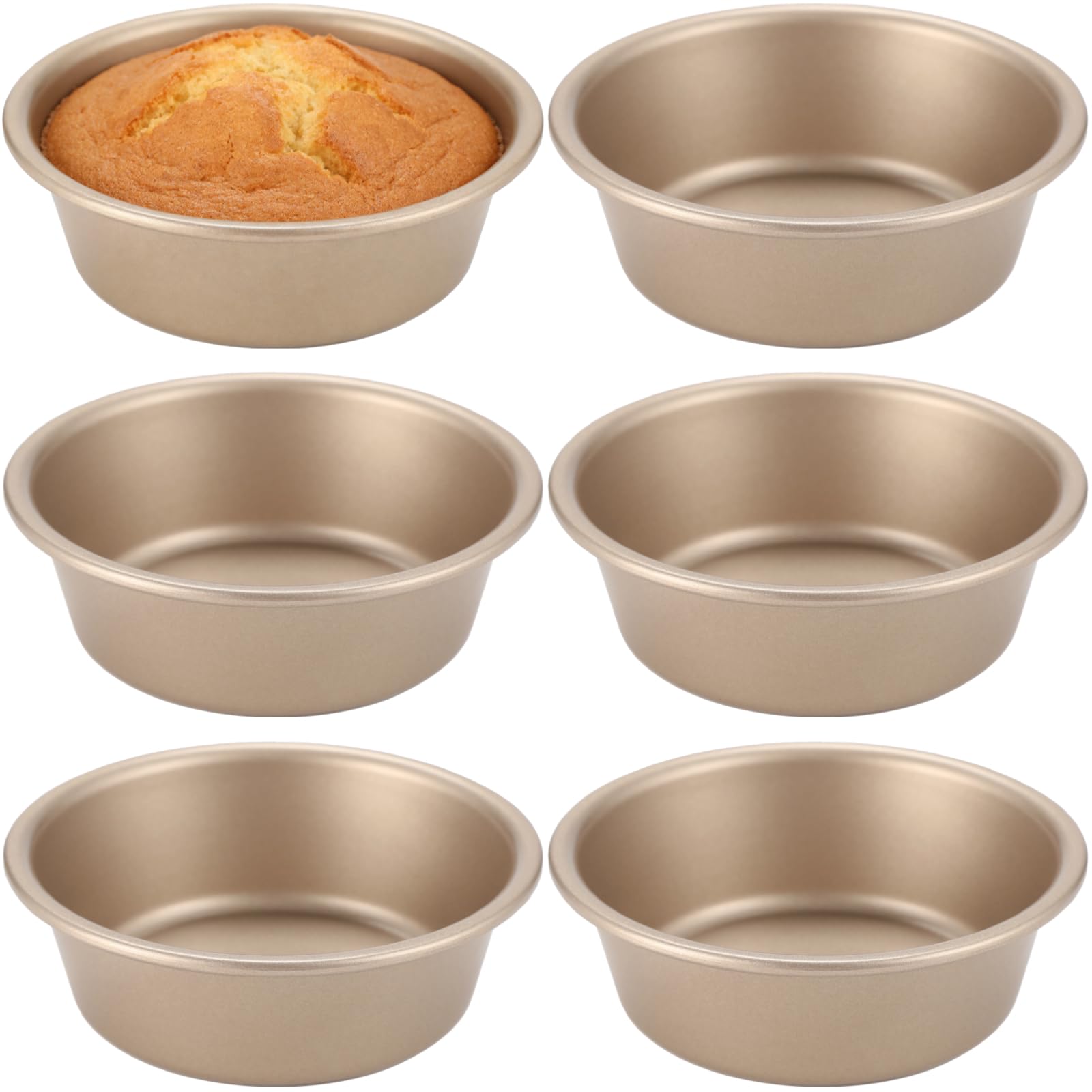 Lot de 6 moules à gâteau, moules ronds dorés antiadhésifs en acier au carbone de 10,2 cm, pour friteuse à air, muffins jumbo, cupcakes, hamburgers, pour four, pâtisserie, dessert, pain