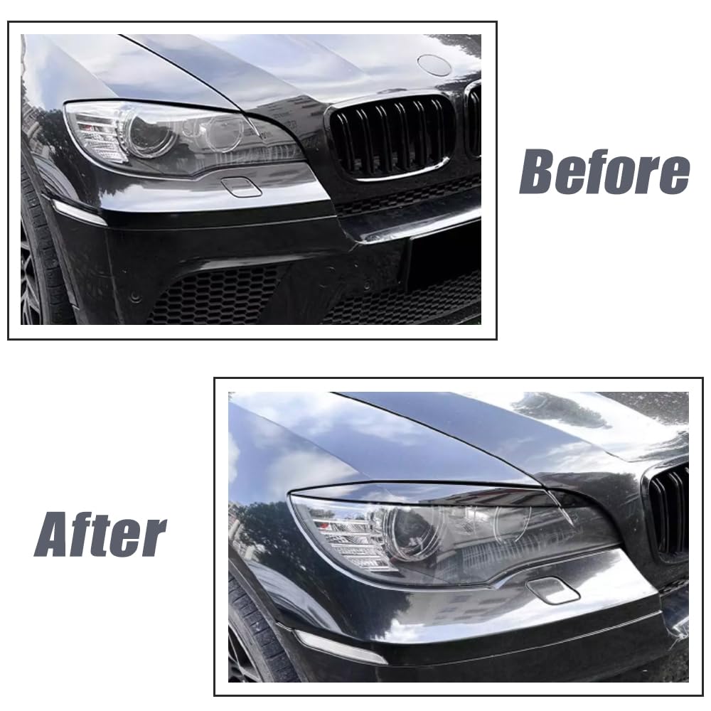 Scheinwerfer-Augendeckel, glänzend schwarz, Autoscheinwerfer-Augenbrauen, 2 Stück, Augenbrauen Abdeckungen Augenlider Abdeckungen kompatibel mit BMW X6 E71 E72 2008-2014