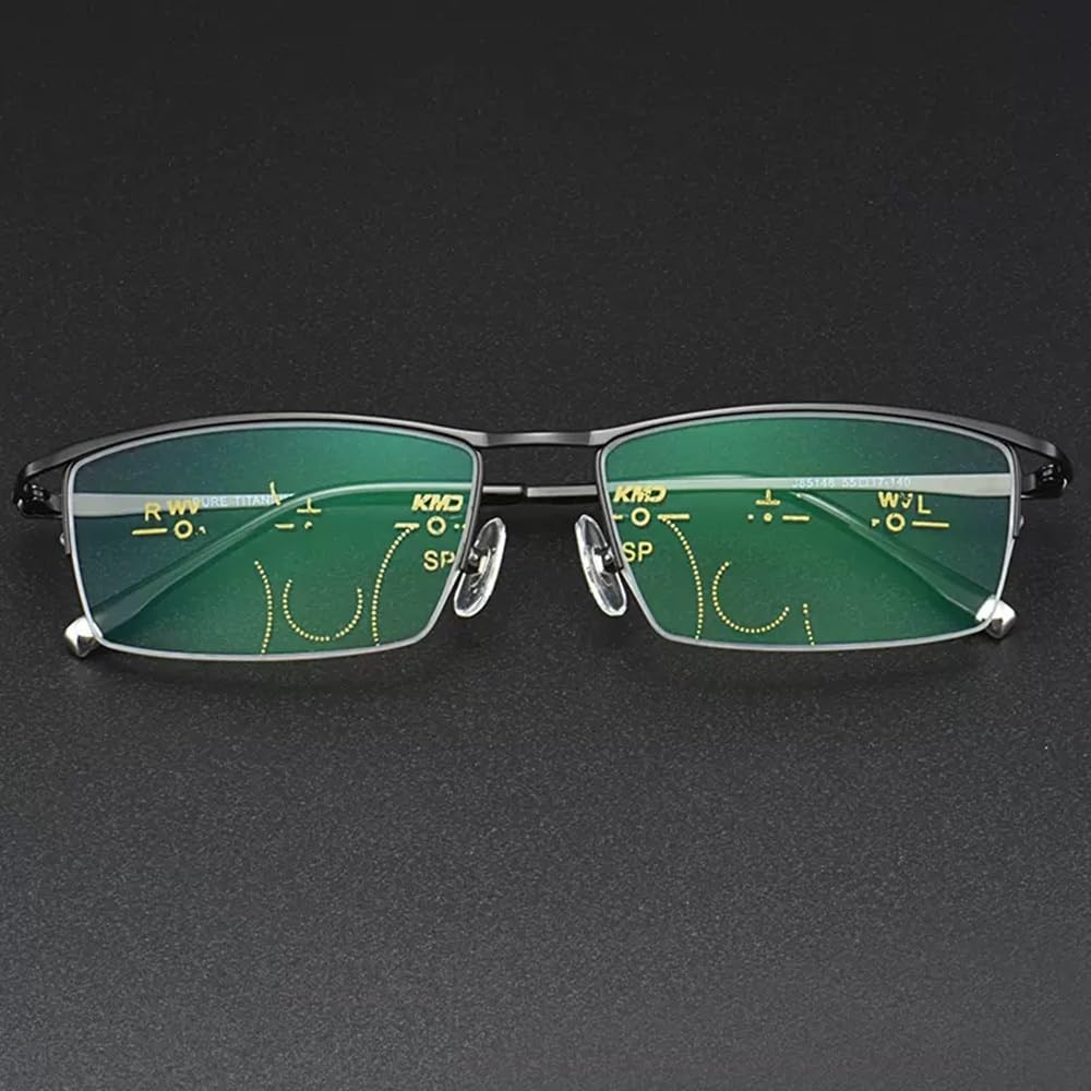 Gafas de Lectura Progresivas Multienfoque Fotocromáticas lectores de Sol Rectangulares Medio Marco Gafas de computadora HD(Negro,+2.5)(+1.5)