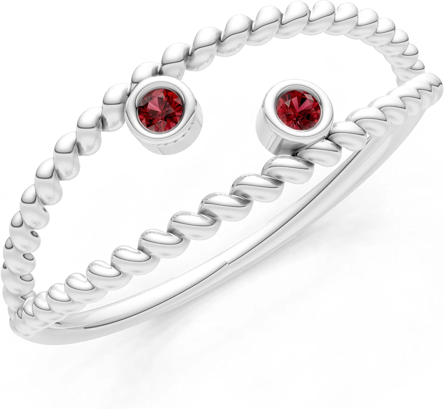 PEORA Round Cut Garnet Stackable Band Available in Solid 10K, 14K or 18K Ring – White, Yellow or Rose Gold