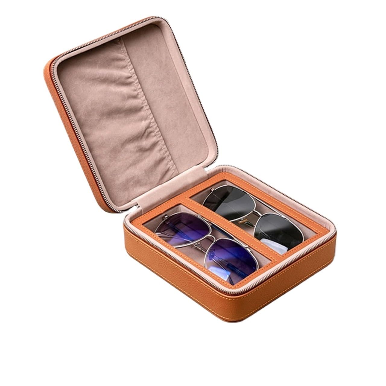 Sonnenbrillen Aufbewahrung Sonnenbrillen-Organizer Mit 2 Fächern, Tragbares Brillenetui Aus Leder Brillenaufbewahrung(Brown)