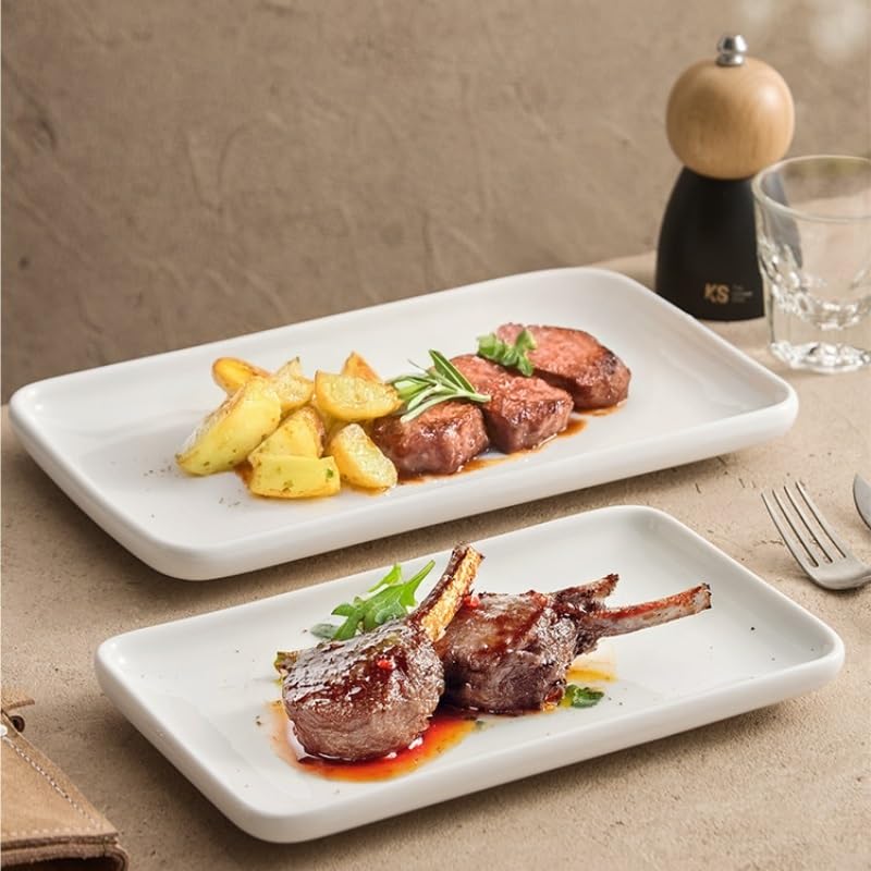 Platos de Cena Plato de Carne de cerámica for el hogar, Plato de Cena Occidental, Plato Rectangular de cerámica Creativo Platos de Pasta(S)