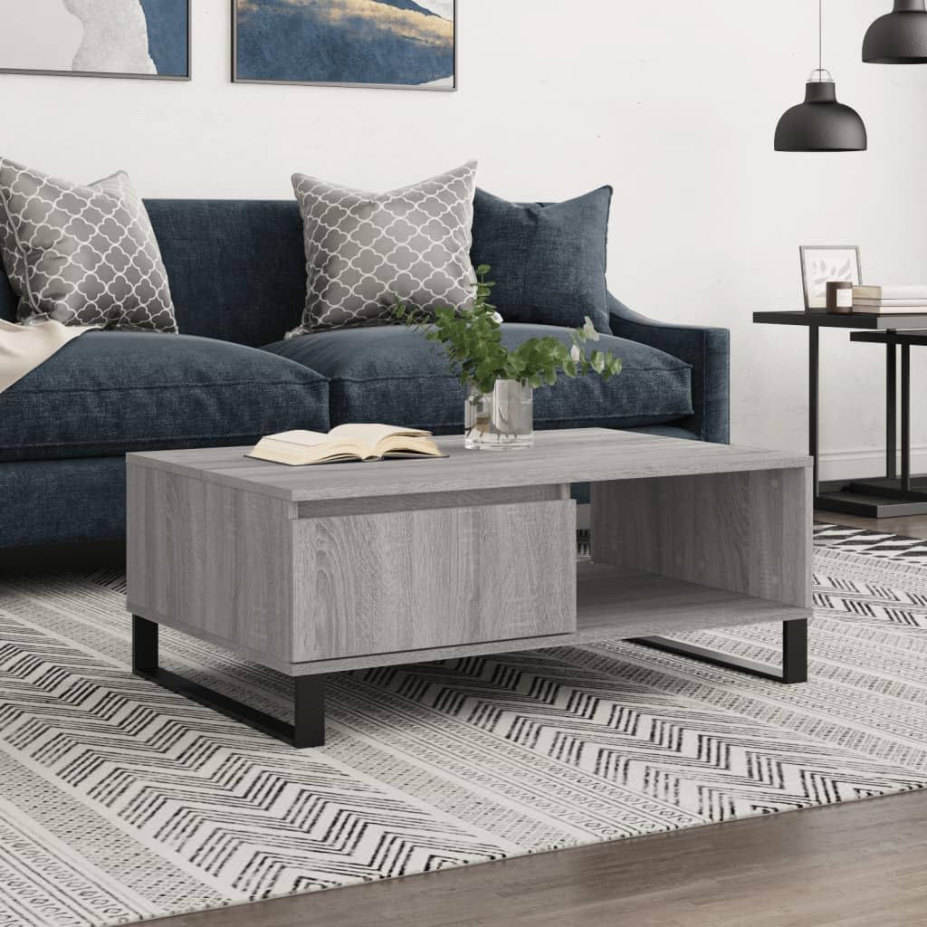 Table basse gris Sonoma 90x60x35cm en bois et fer avec rangement