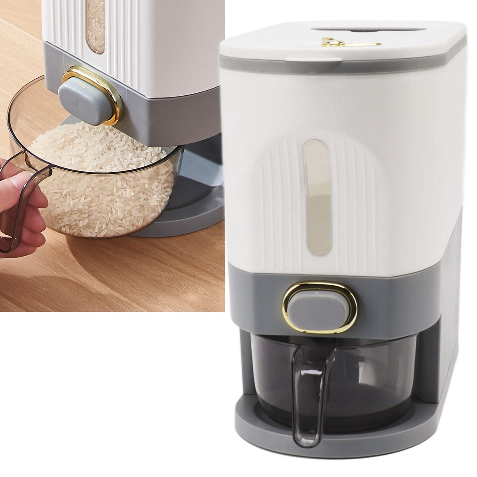 Domary Contenitore di Stoccaggio Ermetico di Grande capacità per Dispenser Riso per Uso Domestico in con Materiale PP e PET (Grigio)