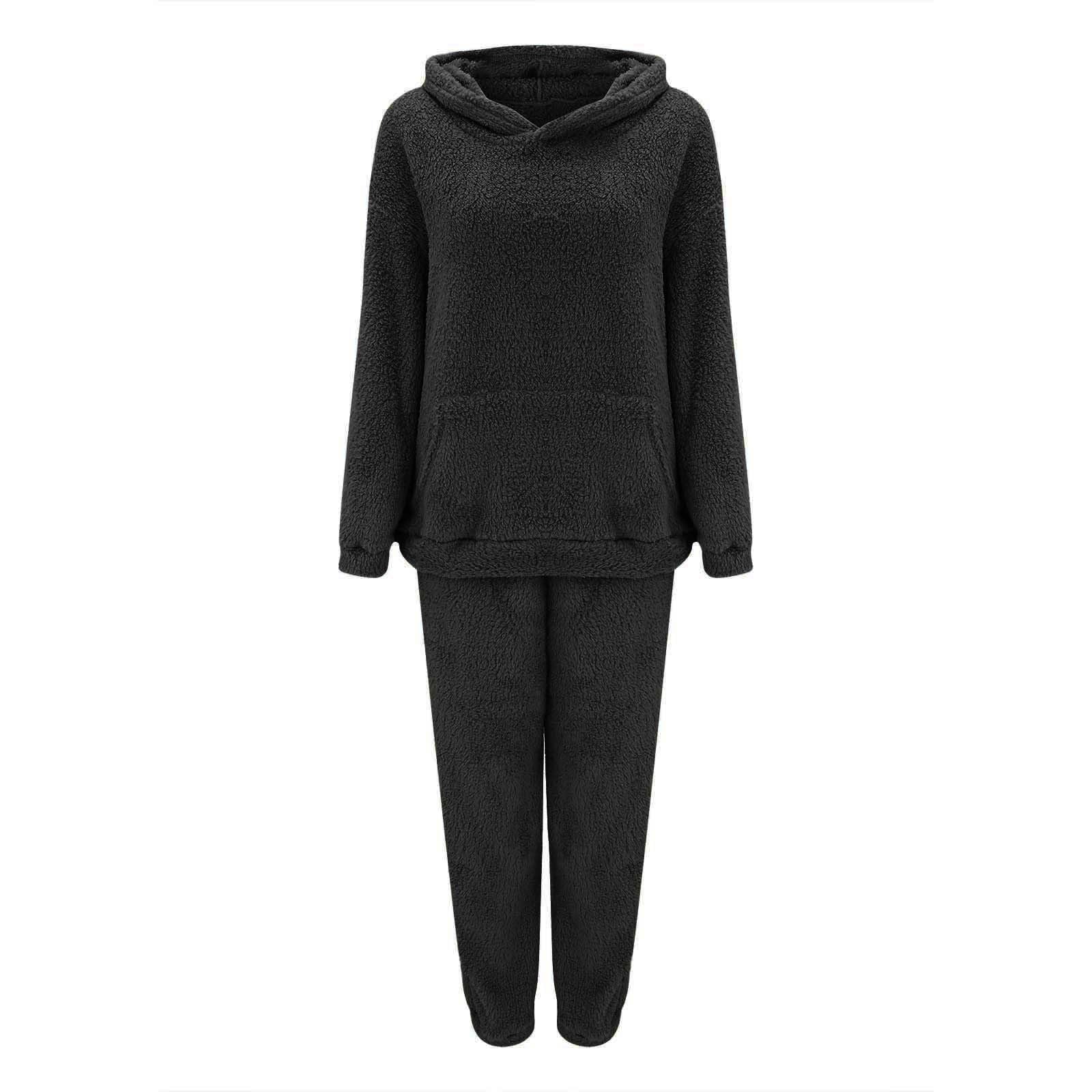 Traje de casa para mujer de 2 piezas, traje de casa de forro polar, pijama largo para mujer, conjunto de chándal de invierno, traje de cuerpo completo, traje de ocio, elegante, pantalón largo