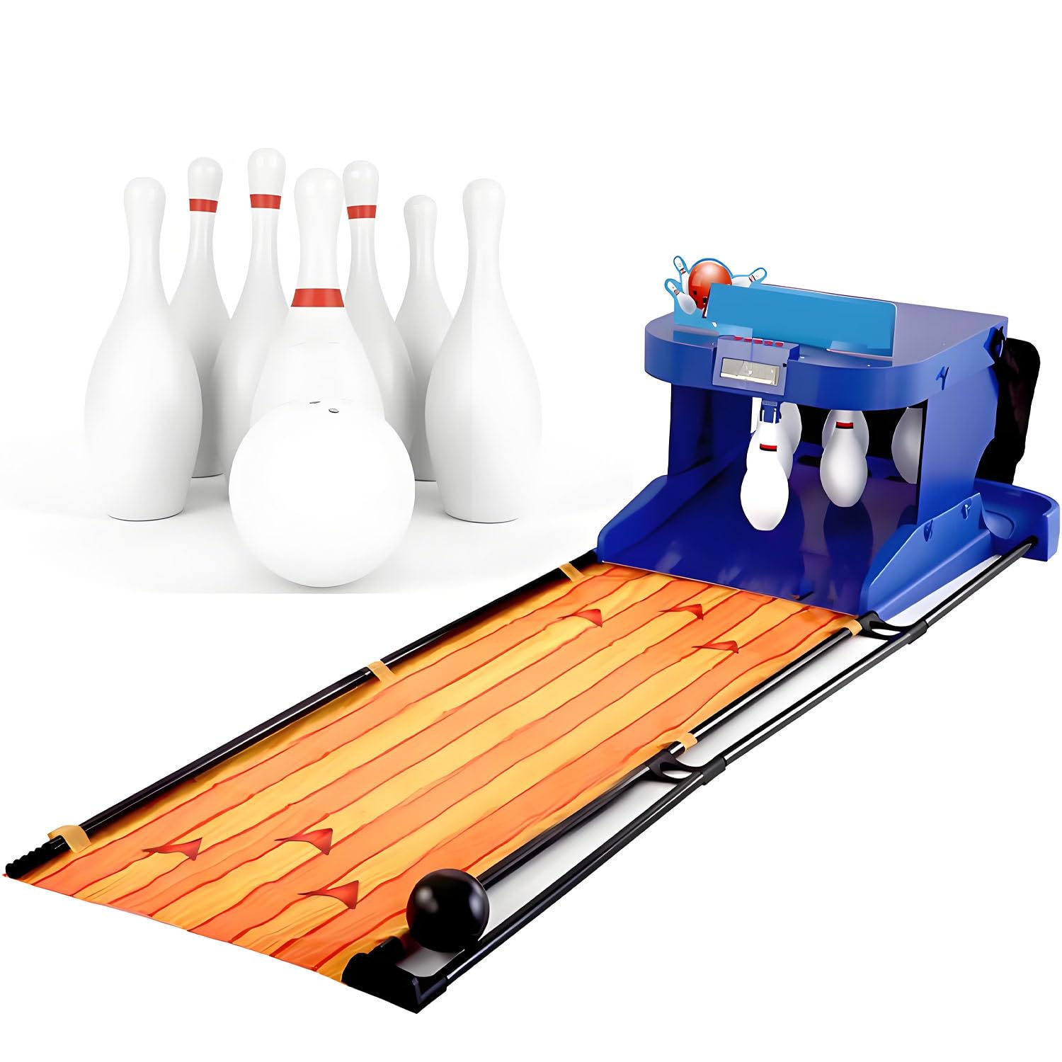 Elektronisches Bowlingbahn-Spiel für Kinder, automatisches Zurücksetzen & Lichter, faltbarer Indoor-Familienspaß, 2 m