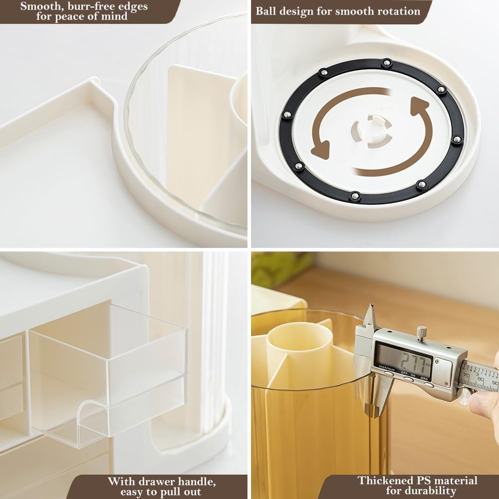 NUODWELL Double Rotating Desk Organiser with 3 Drawer, Desk Tidy Organiser with Pencil Holder, Large Capacity Desktop Stationary Storage Box for Office Home Art Supplies (White) 4 61VO5k AhaL. AC SL1000