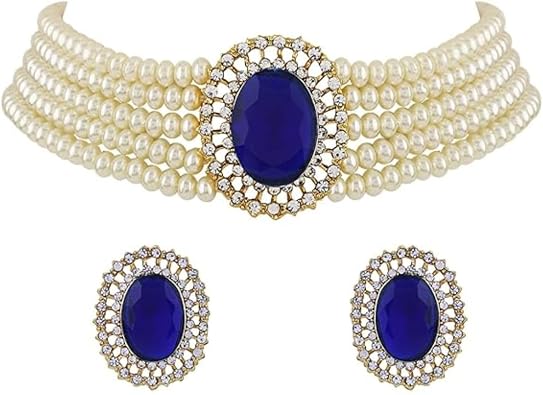 I Jewels Gold Plated Indian Wedding Bollywood Green Stone Studded Pearl Choker Necklace Jewellery Set For Women ML316