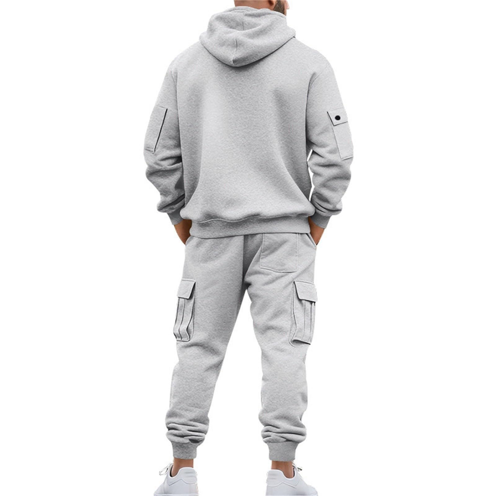 Tuta da uomo con cappuccio Set pantaloni della tuta con mezza zip Cargo