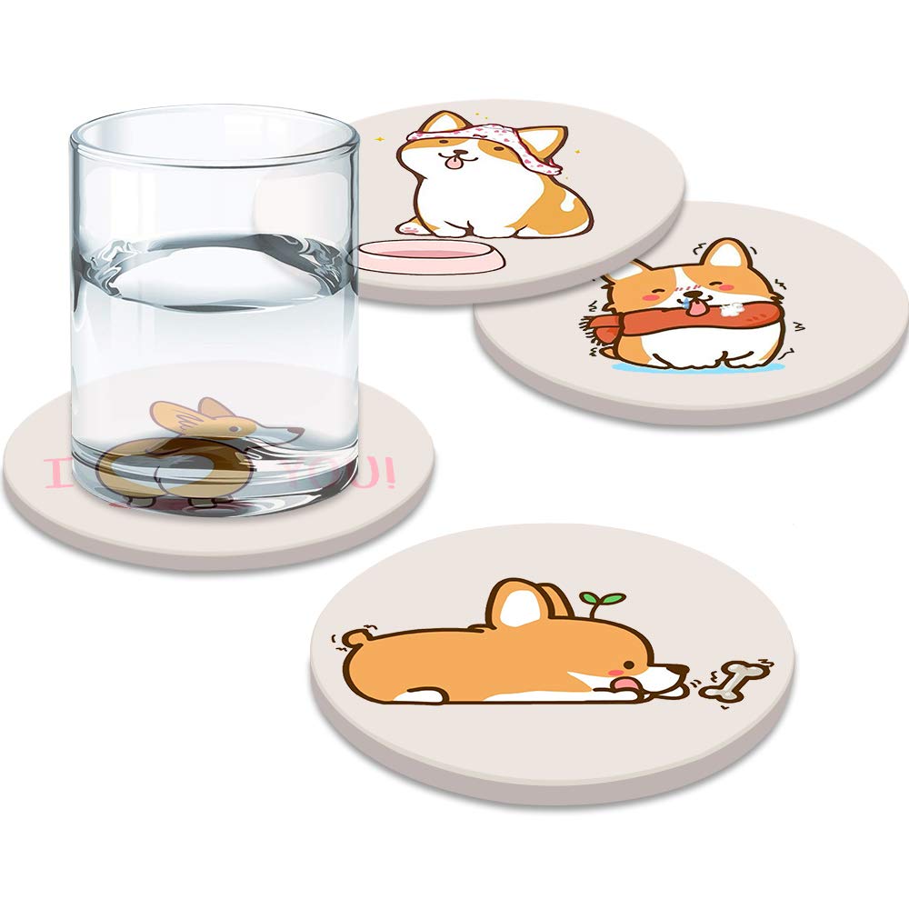MAYCARI Cute Corgi Coasters Set of 4 with Cork Base Protection - Image 2