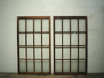【古民家建具】小扉の戸2枚セット Amazon.co.jp: GM8TJ⑤1間2枚の店舗引戸ガラス戸掃き出し窓