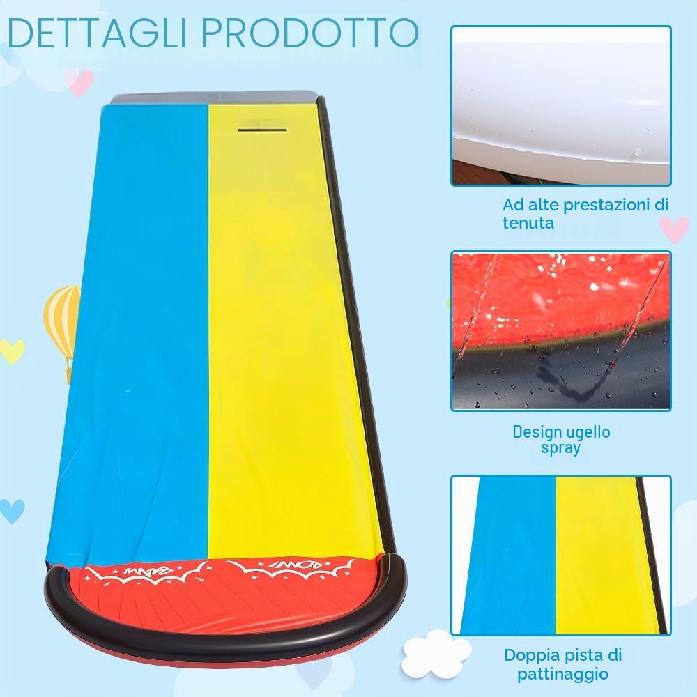 Scivolo ad Acqua, 600 x 140cm Scivoli d'Acqua Doppio, Scivolo Acquatico Giardino con 2 Bodyboards, irrigatore, per i Giochi d'Acqua Estivi in Giardino, All'aperto o sul Prato