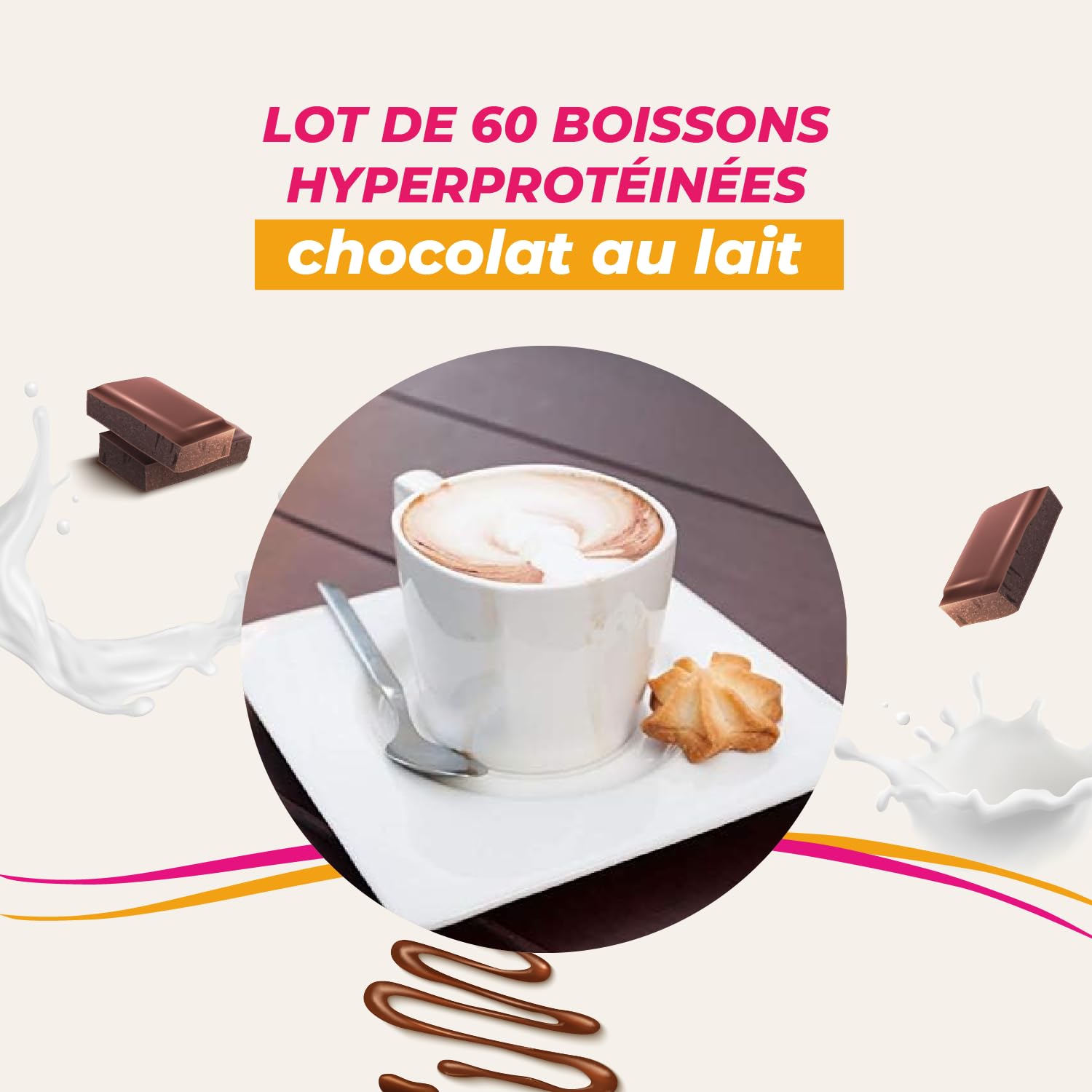 Bebida hiperproteína, sabor chocolate con leche, paquete económico de 60 bolsas para reponer