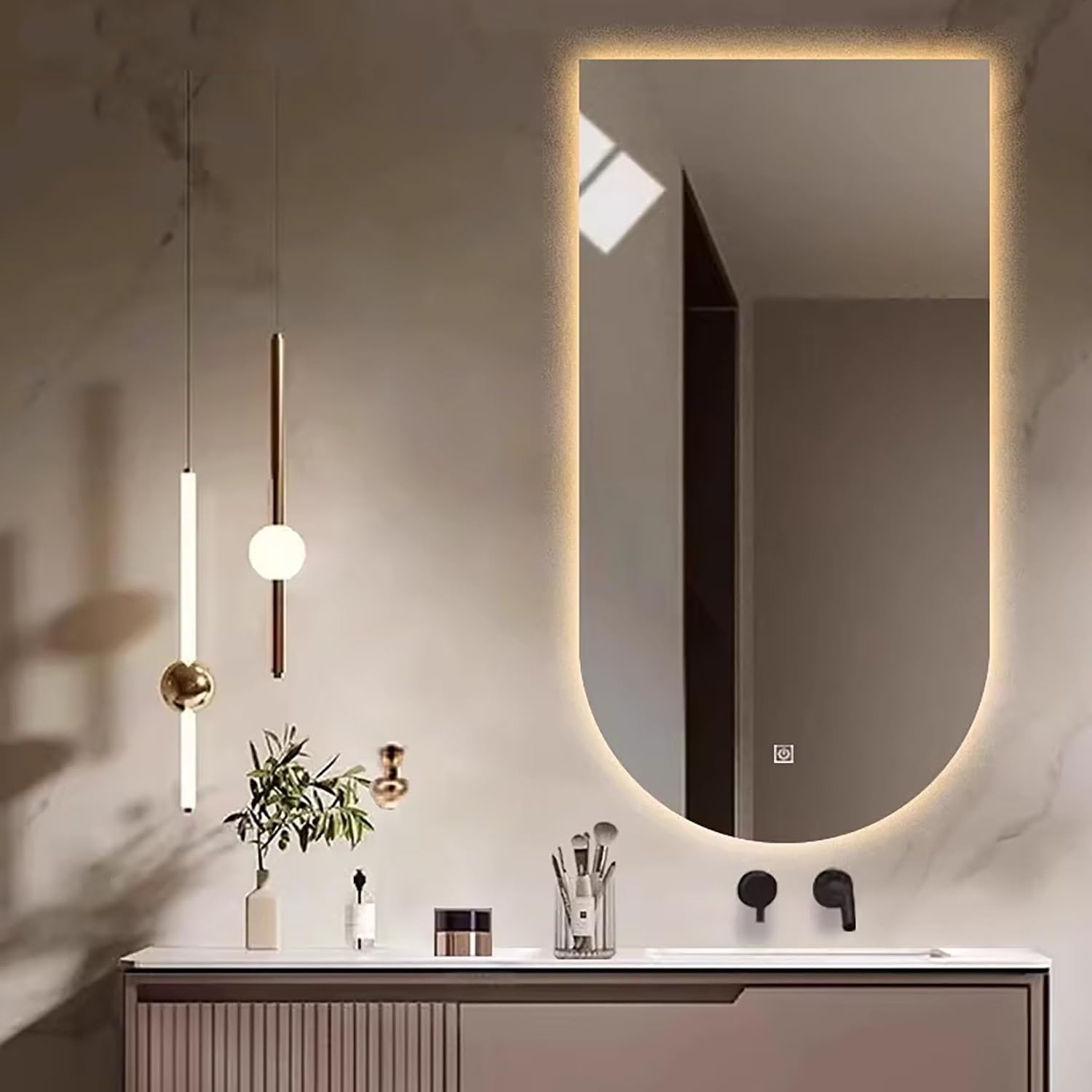 Miroir de salle de bain LED arqué 50x100cm rétroéclairé avec fonction anti-buée