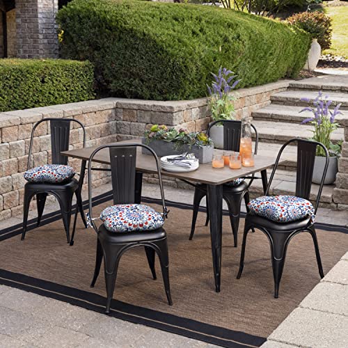 Image of Arden Outdoor Tufted Bistro Seat Cushion, Set of 4, 14.5 in x 15 in, Rain-Proof, Fade Resistant Clark Blue