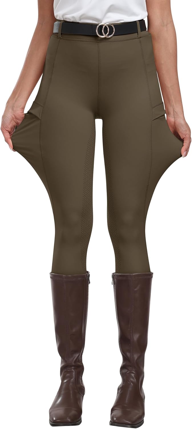 MoFiz Women's Silicone Full Seat Horse Riding Pants Zipper Pockets Equestrian Breeches Riding Tights