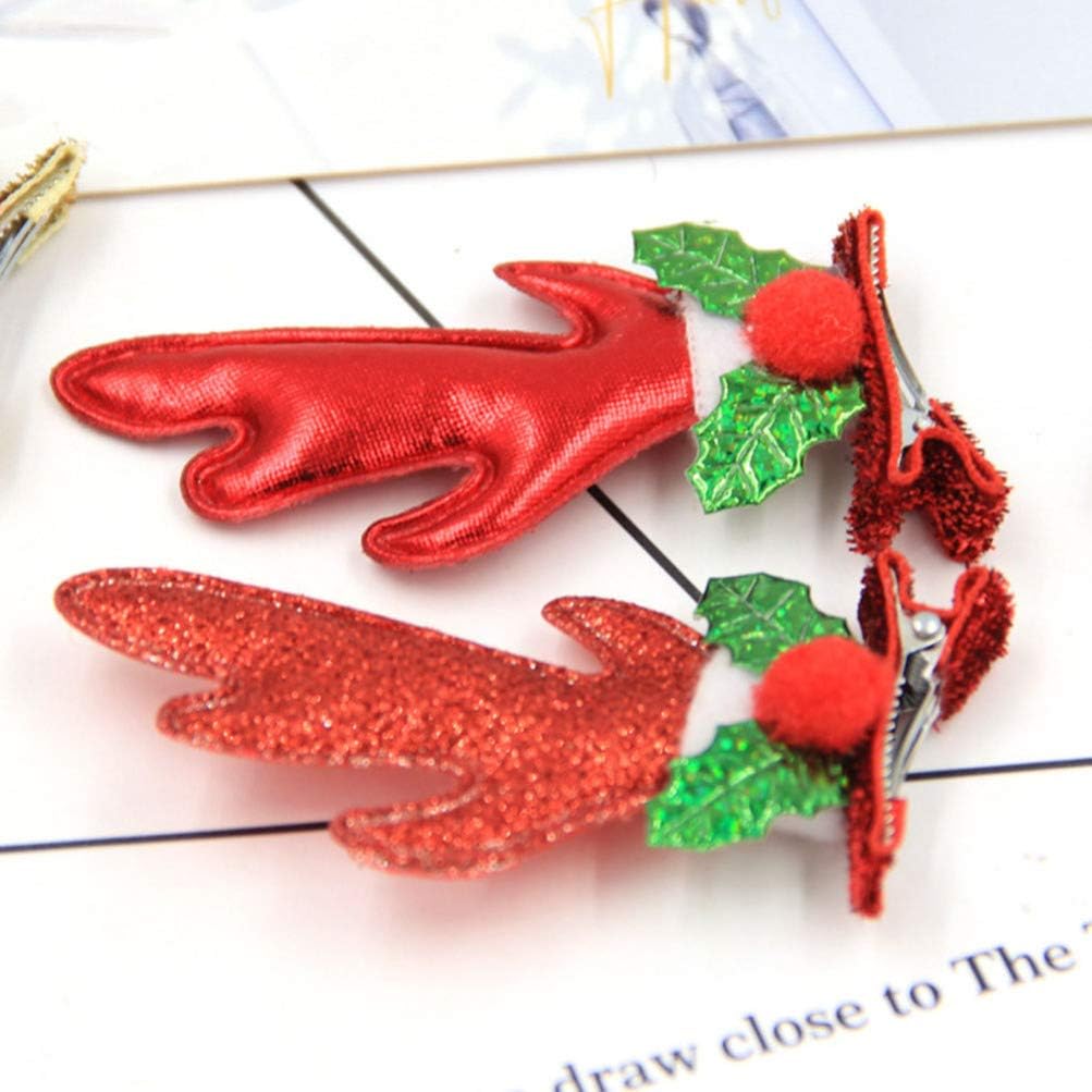 Lurrose Christmas Reindeer Hair Clips Reindeer Antler Hairpins Glitter Fawn Horn Headdress Headwear Headpiece Xmas Holiday Party Decoration Cosplay Hair Accessories - Image 3