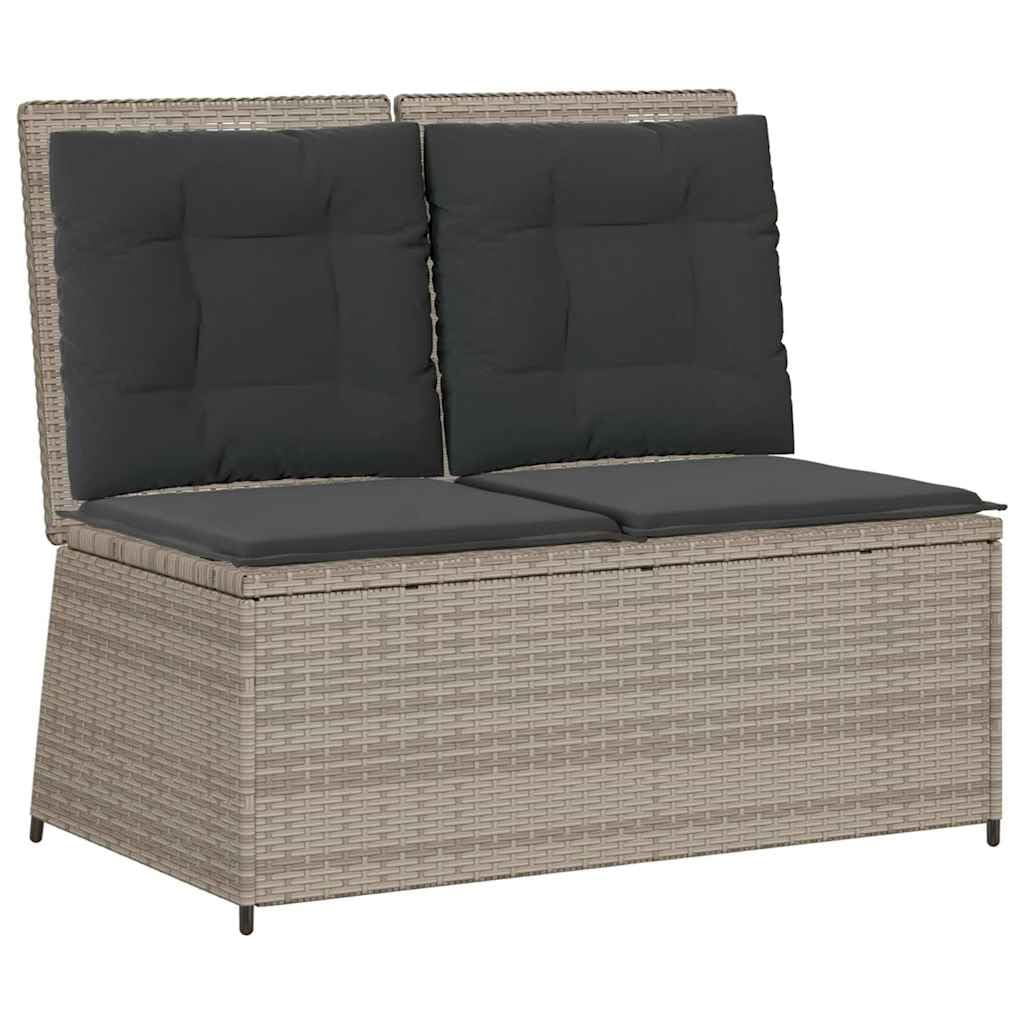Ławka ogrodowa regulowana z poduszkami, jasnoszara, polirattan, 108 x 67 x 95 cm, nadaje się na taras i na zewnątrz