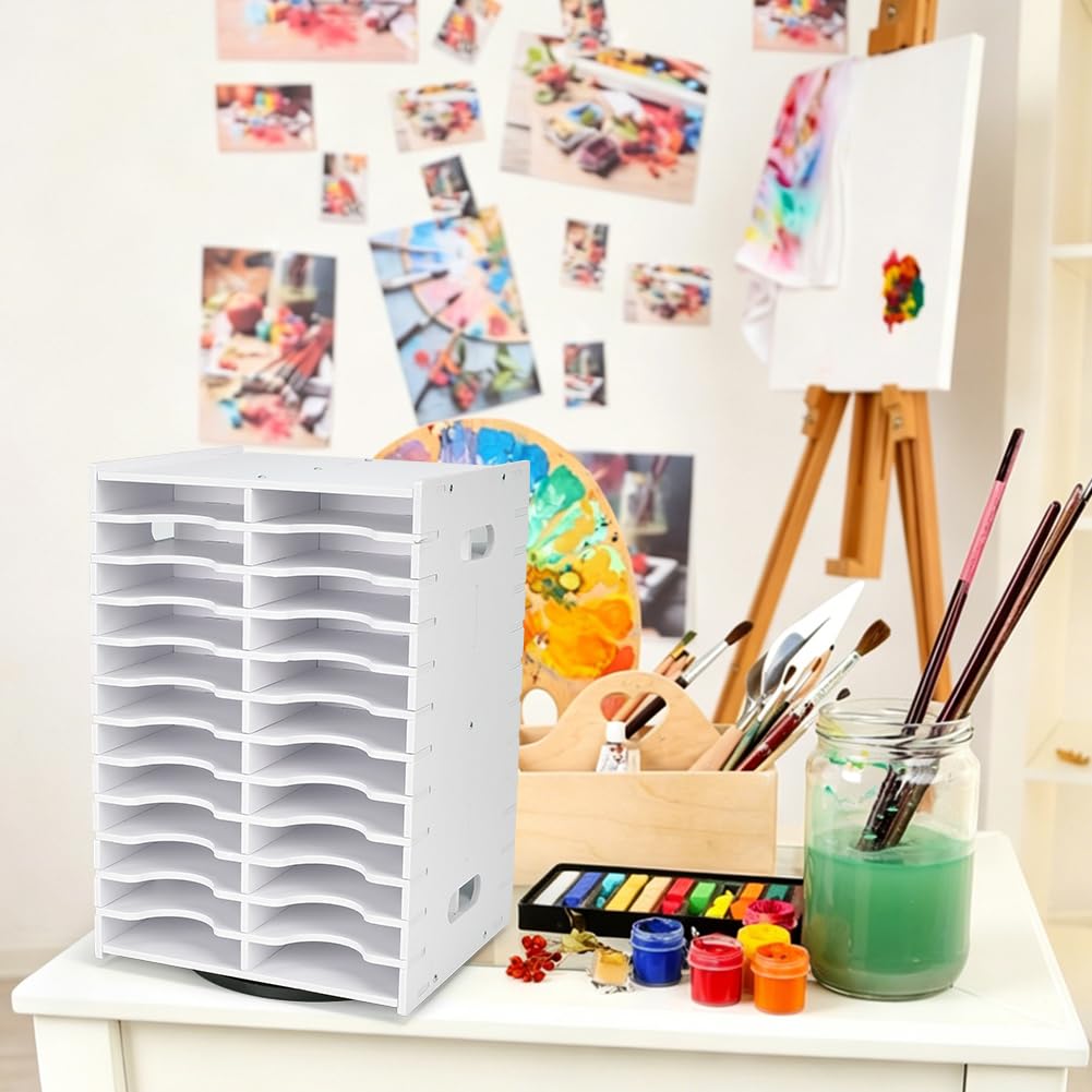 UNICRAFTALE Organizer per tamponi di inchiostro rotanti con 48 scomparti, 22,3 x 20,5 x 33 cm, bianco, supporto per timbri, da scrivania, per casa, studio, esposizione al dettaglio