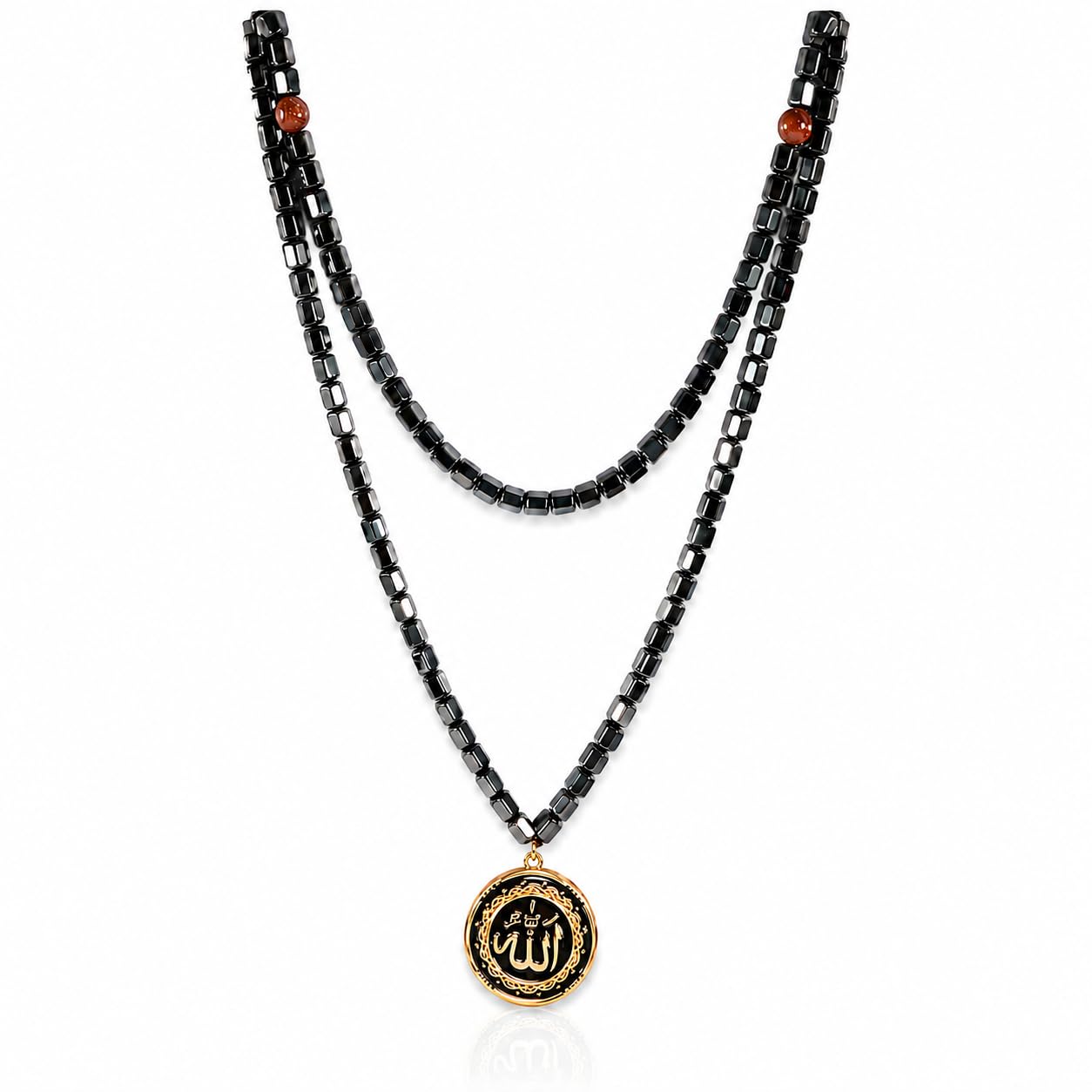 99 Beads Tasbih Necklace with Black Hematite Stones – Faceted Prayer Beads with Gold Tone Pendant, Elegant Islamic Style Gift for Men