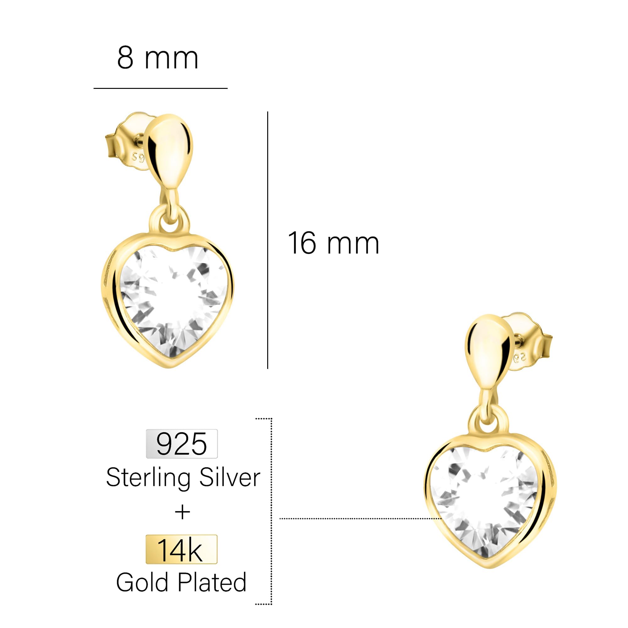 SOFIA MILANI - Orecchini da Donna in Argento 925 - con Pietra Zircone - Orecchino a Perno a Cuore