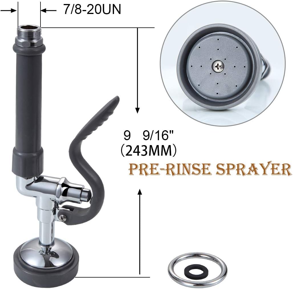 Pre-Rinse Spray Valve with Handle Grip Assembly for Commercial Kitchen Faucet Polished Chrome Sink Faucet Sprayer Head for Replacement Kit of Commercial Faucet