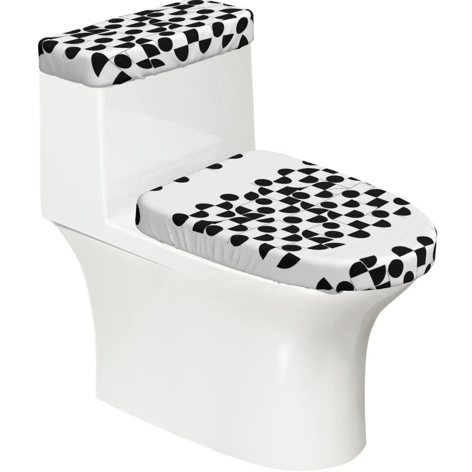 Cntdbu Black Circle Half Circle Elastic Toilet Cover Set Of 2-Stretchy Lid And Tank Covers For Bathroom, Soft Washable U Shape Toilet Decor