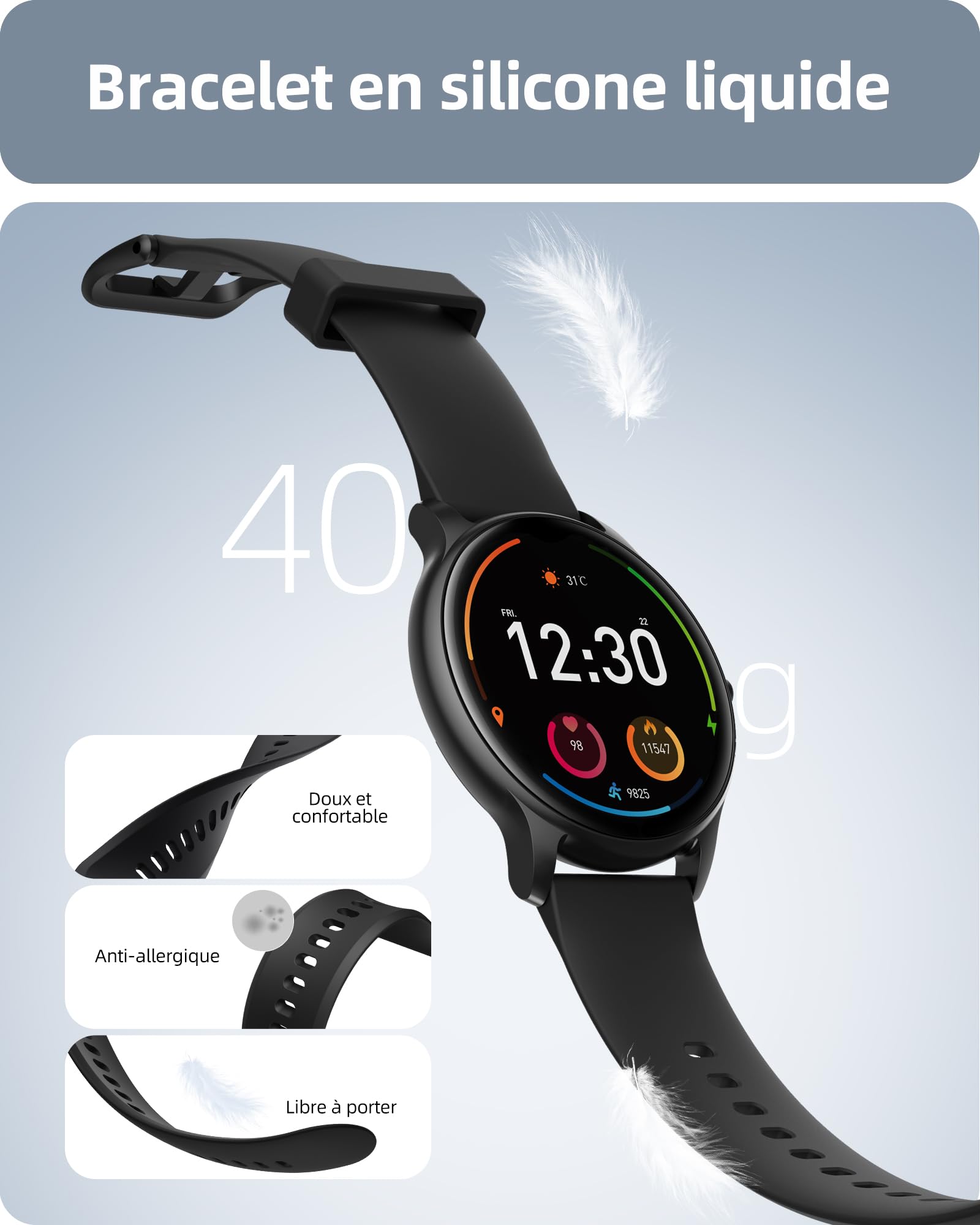 Parsonver Montre Connectée Homme Femme avec Appels Bluetooth, Montre Sport avec 100+ Sportifs, Étanche IP68, Moniteur Sommeil, Fréquence Cardiaque, Podomètre, Smartwatch pour Android iOS, SPROD1, Noir