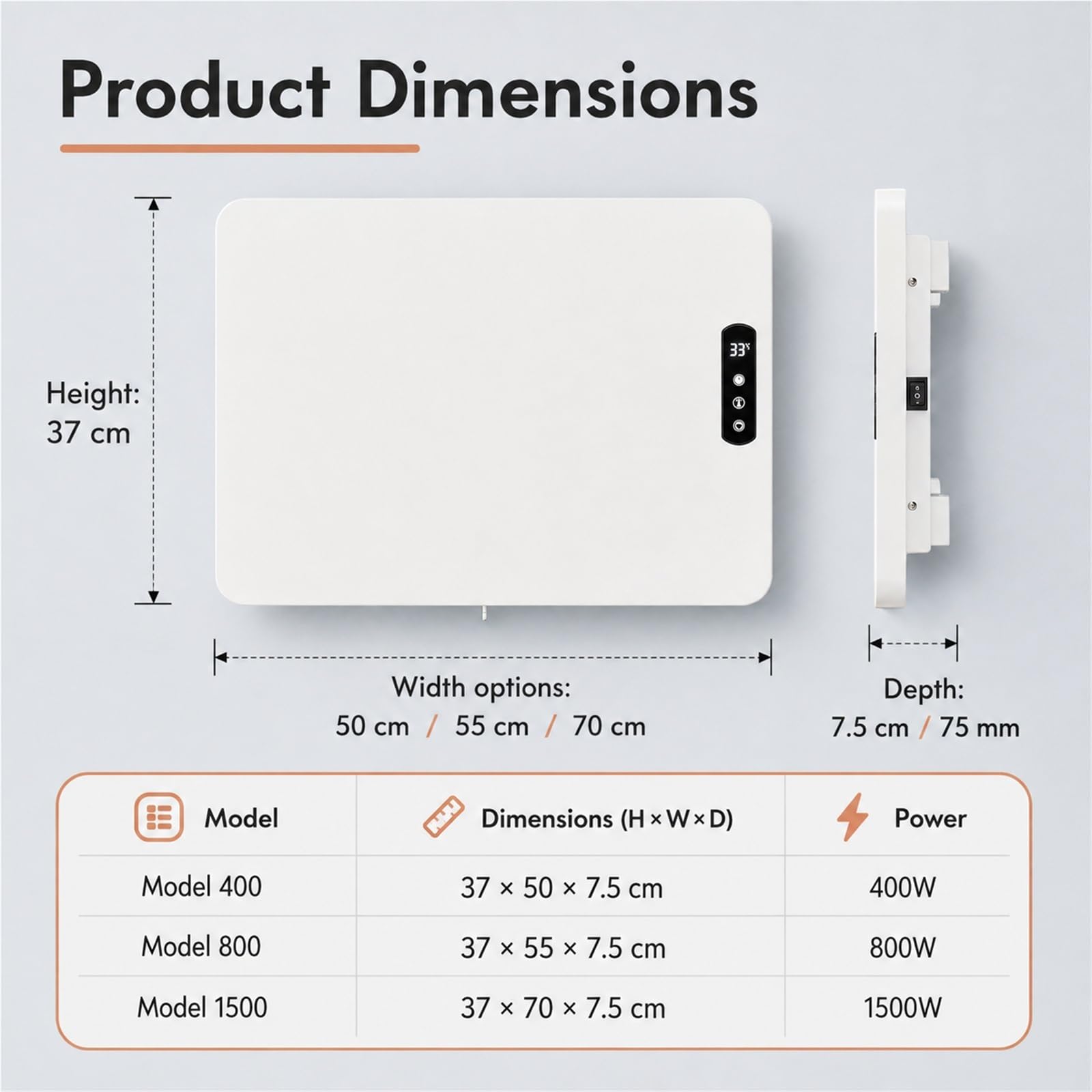 Calentador de pared con panel eléctrico enchufable