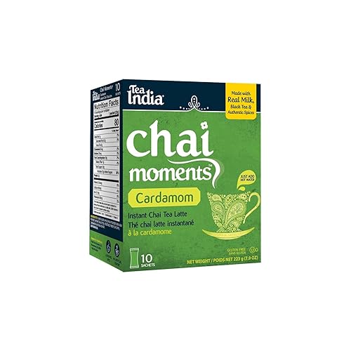 Tea India Chai Moments Cardamomo Chai Tea Instant Latte Mix Mezcla sabrosa de té negro de primera calidad cardamomo e ingredientes naturales té