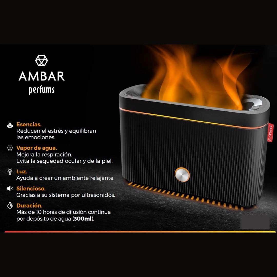 Umidificatore di essenza e diffusore di aromi con luce LED ambrata Profumi + essenza 50 ml. A Scelta - Aromaterapia - Ideale per casa, ufficio e camera da letto (Lavanda)