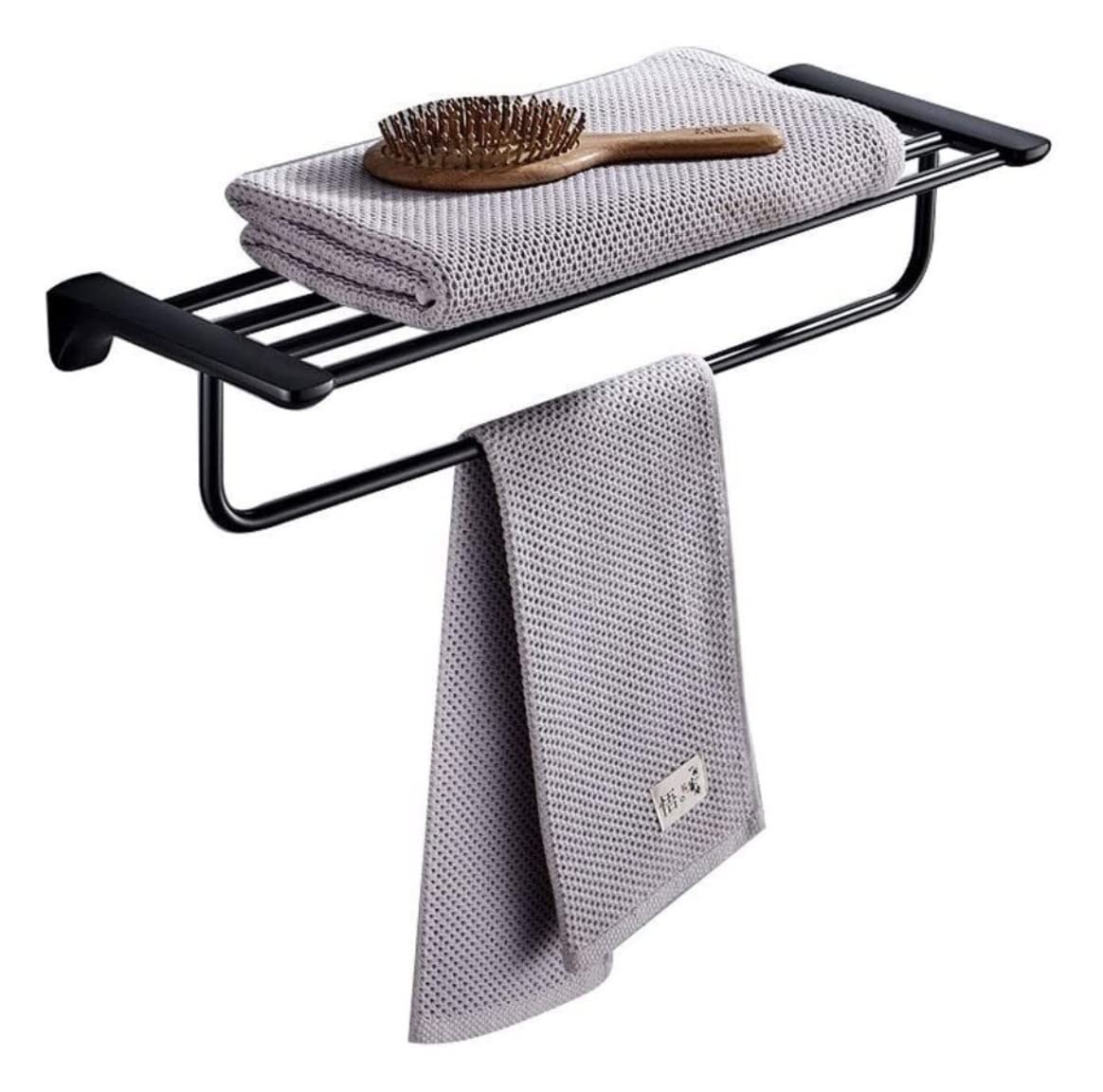Towel Rail Stainless Steel Towel Rack With Bar Simple Double Wall Mounted Holder Rail For Bathroom Kitchen Bathroom Accessories(Black,60cm)