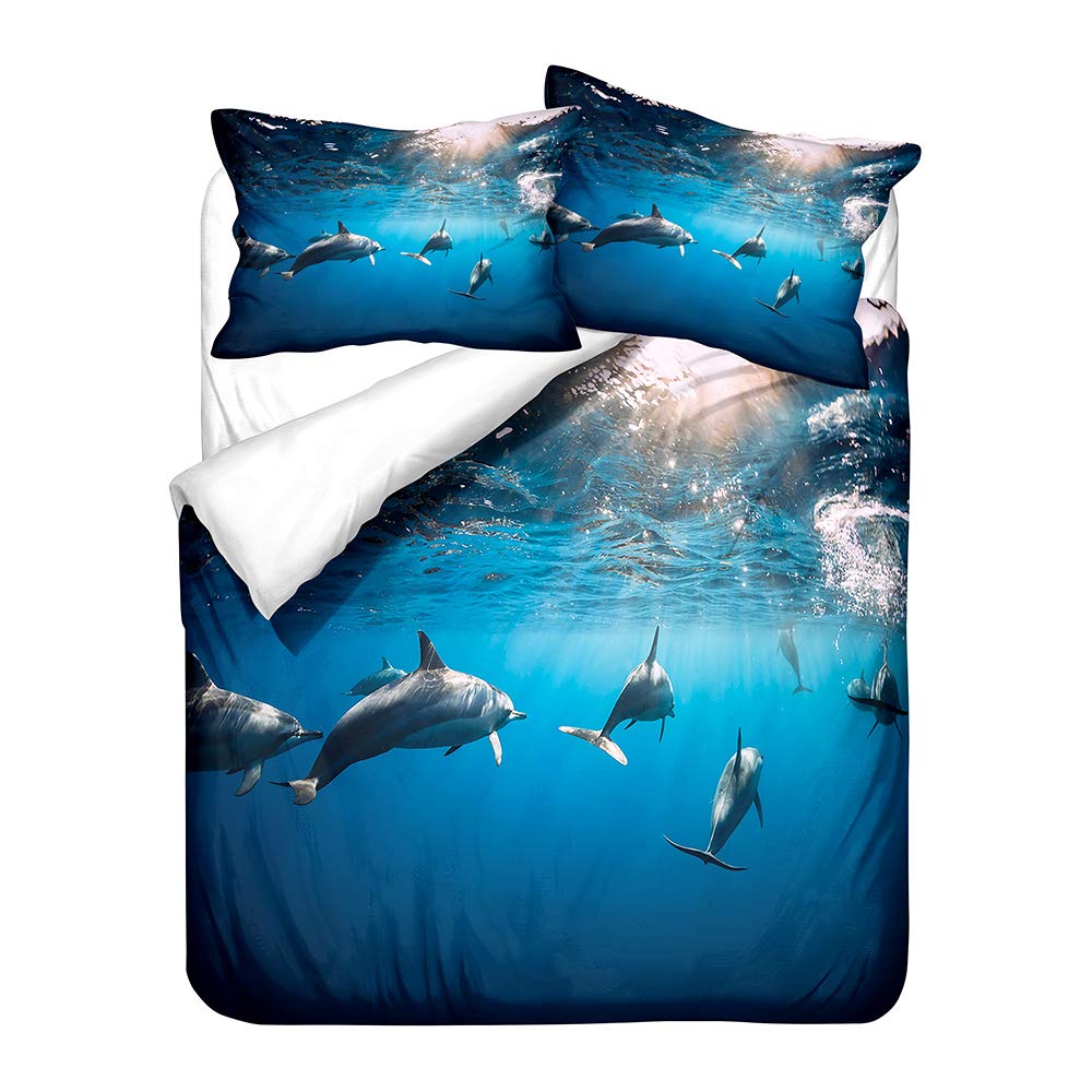 Set di biancheria da letto 3D con motivo delfino, in microfibra, per bambini, 3 pezzi (I, 220 x 240 cm