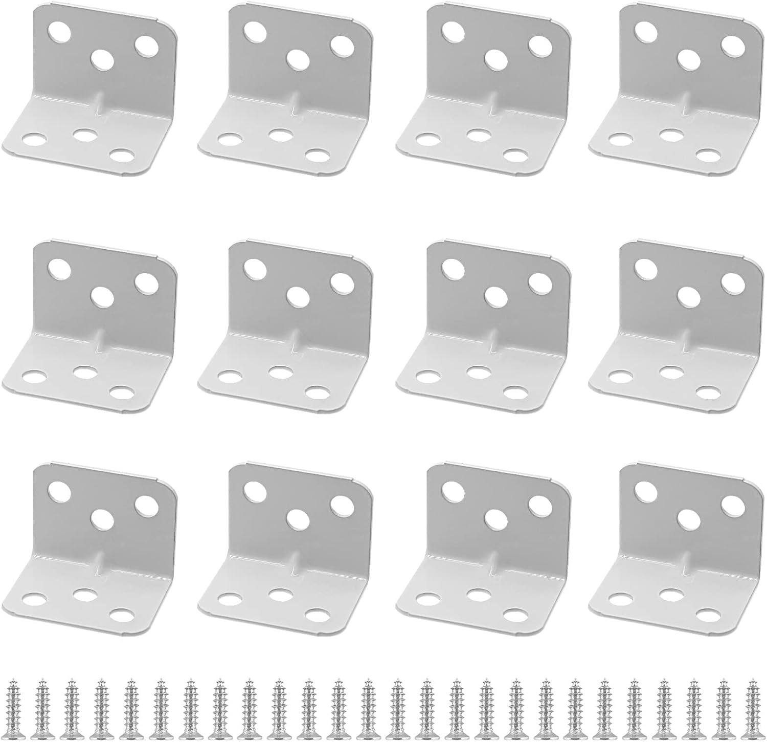 Waziaqoc 12PCS 1.5 x 1.1 Inch L Shape Shelf Bracket, White 28 x 28 x 36mm Metal Corner Brace, 90 Degree Right Angle L Brackets Support with Screws for Wood Furniture Shelves