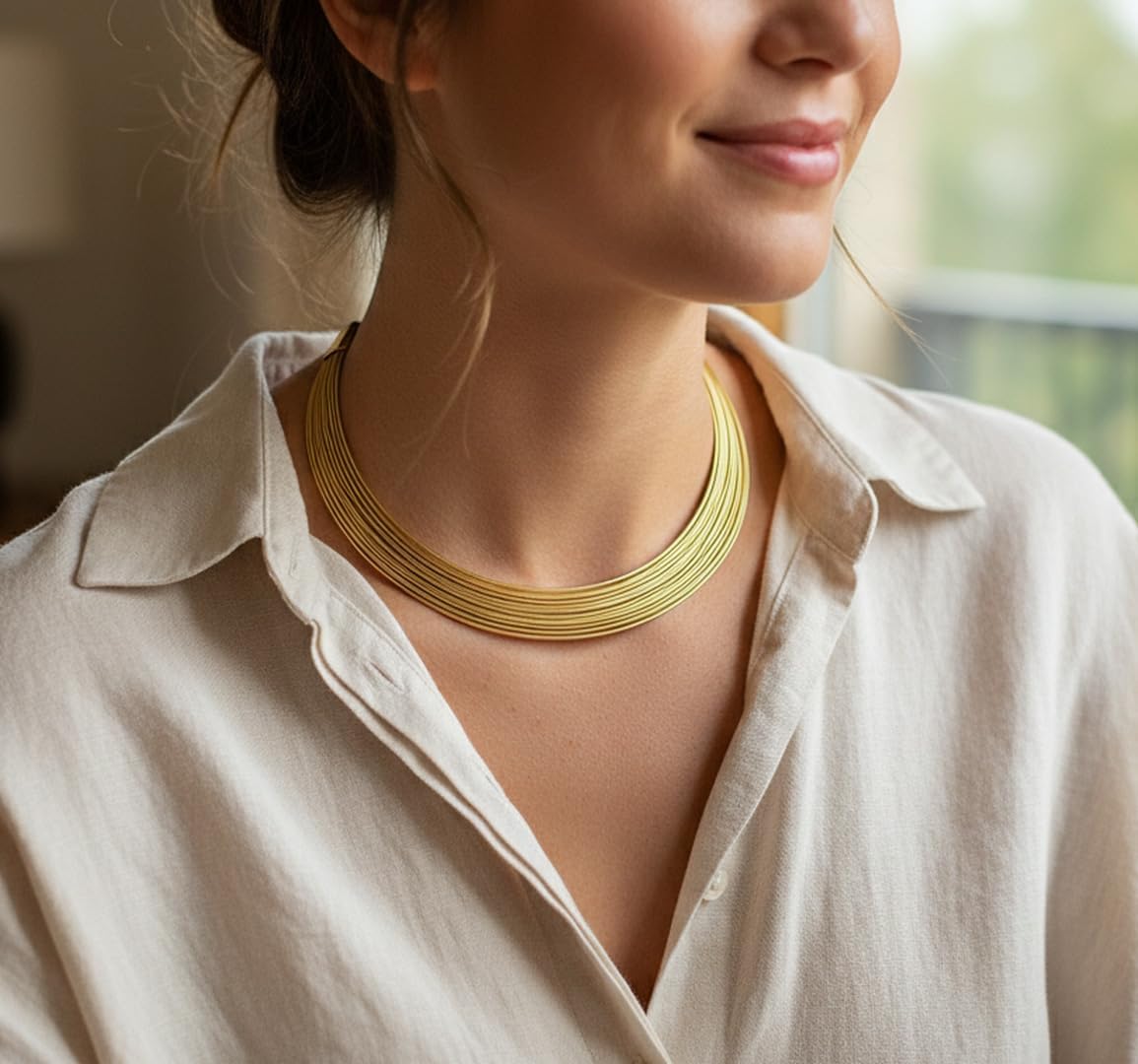 Touchstone Chunky Choker Collar Gold Silver Necklaces for Woman Statement Thick Dainty Goddess Necklace Women Torque Brass Wire Trendy Costume Open Neck Cuff Fashion Jewelry Accessories