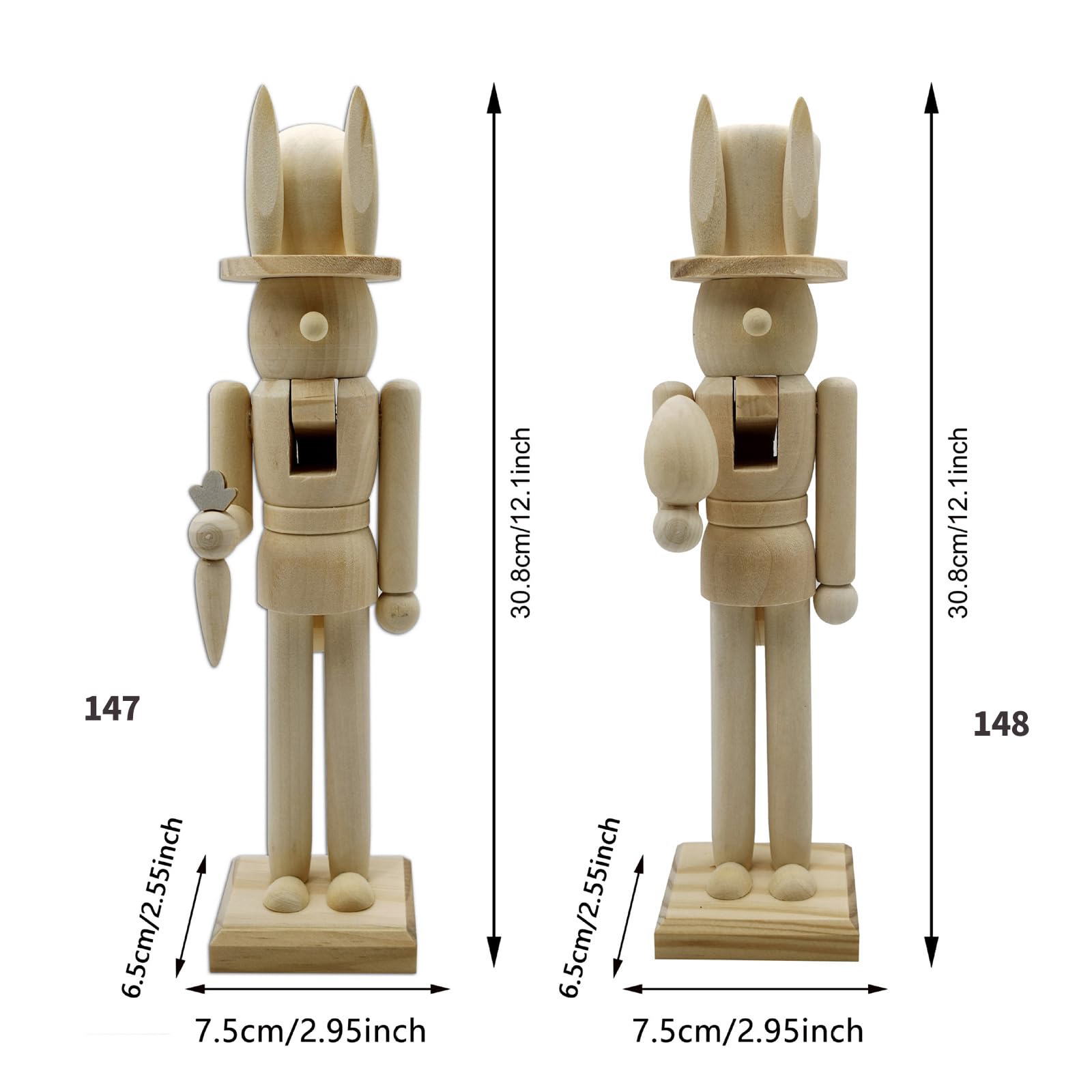 Casse-Noisette en Bois Bois Non Peint Lapins de Pâques Inachevés Casse-Noisette Figurines Décors pour Bricolage Artisanat Ornement Décoration Peignez Vos Propres Soldats en Bois