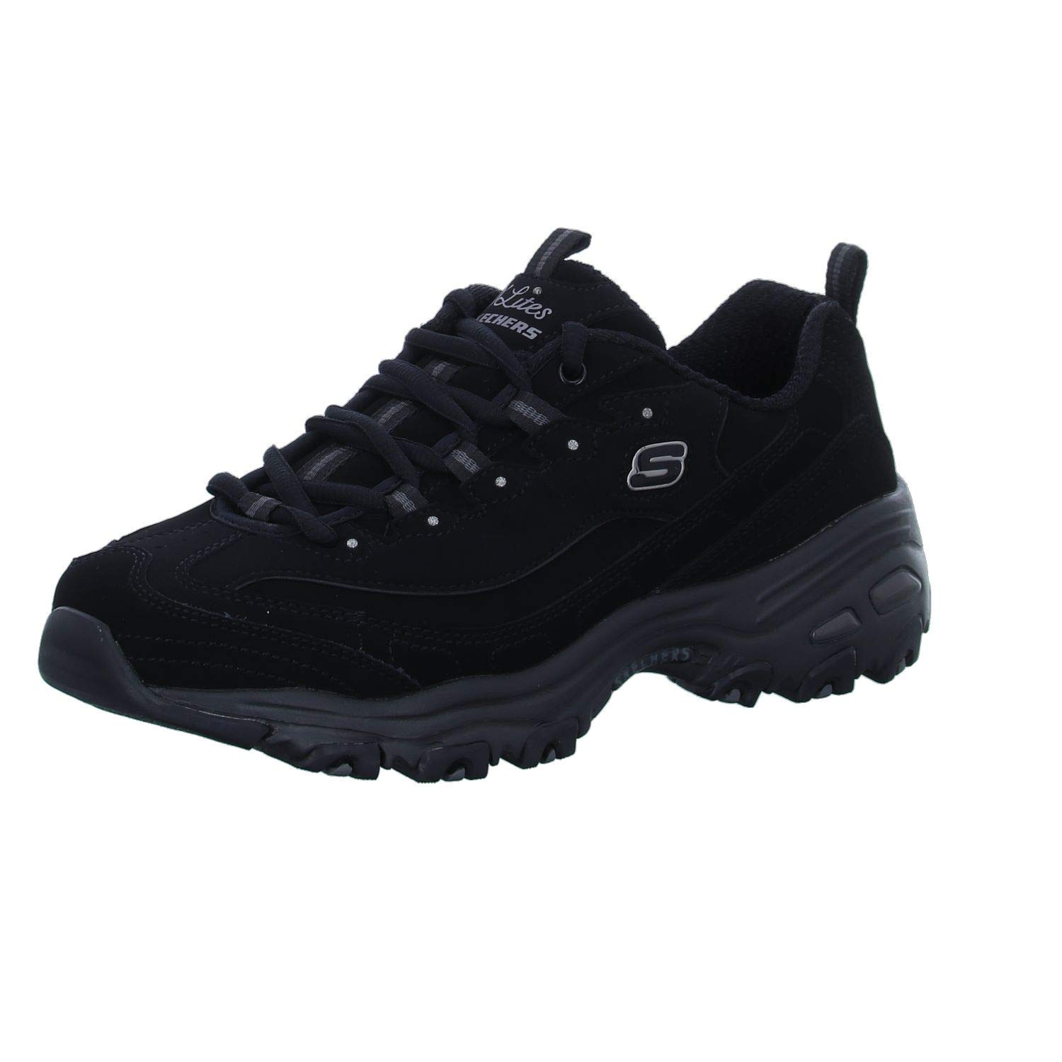Skechers Women's D'lites Play Fashion Sneaker, Black Trubuck Trim L, 7 UK