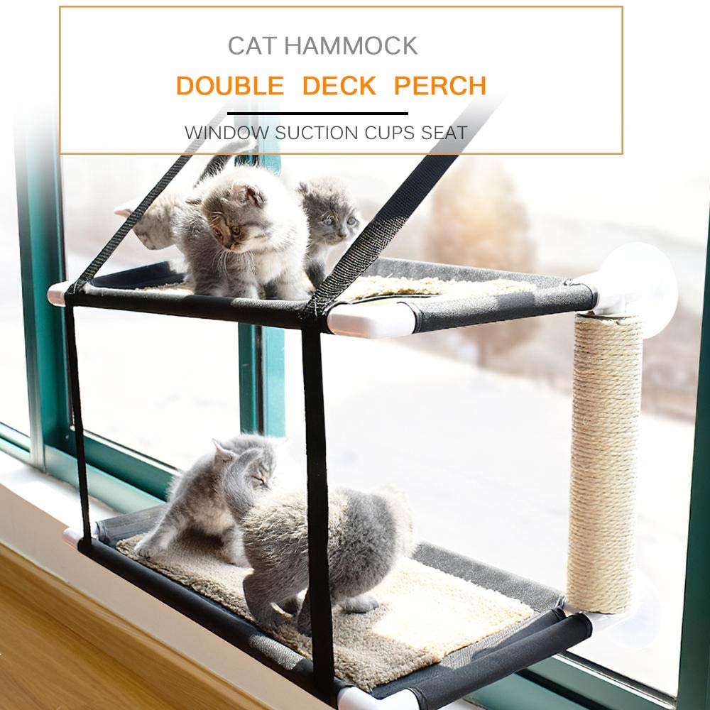 Katzenhängematte Pet Cat Double Deck Fenster Barsch Hängemattenbett Hängende Saugnäpfe Sitz Cat Regale Sunbathe Hängemattenbett 20Kg 1St