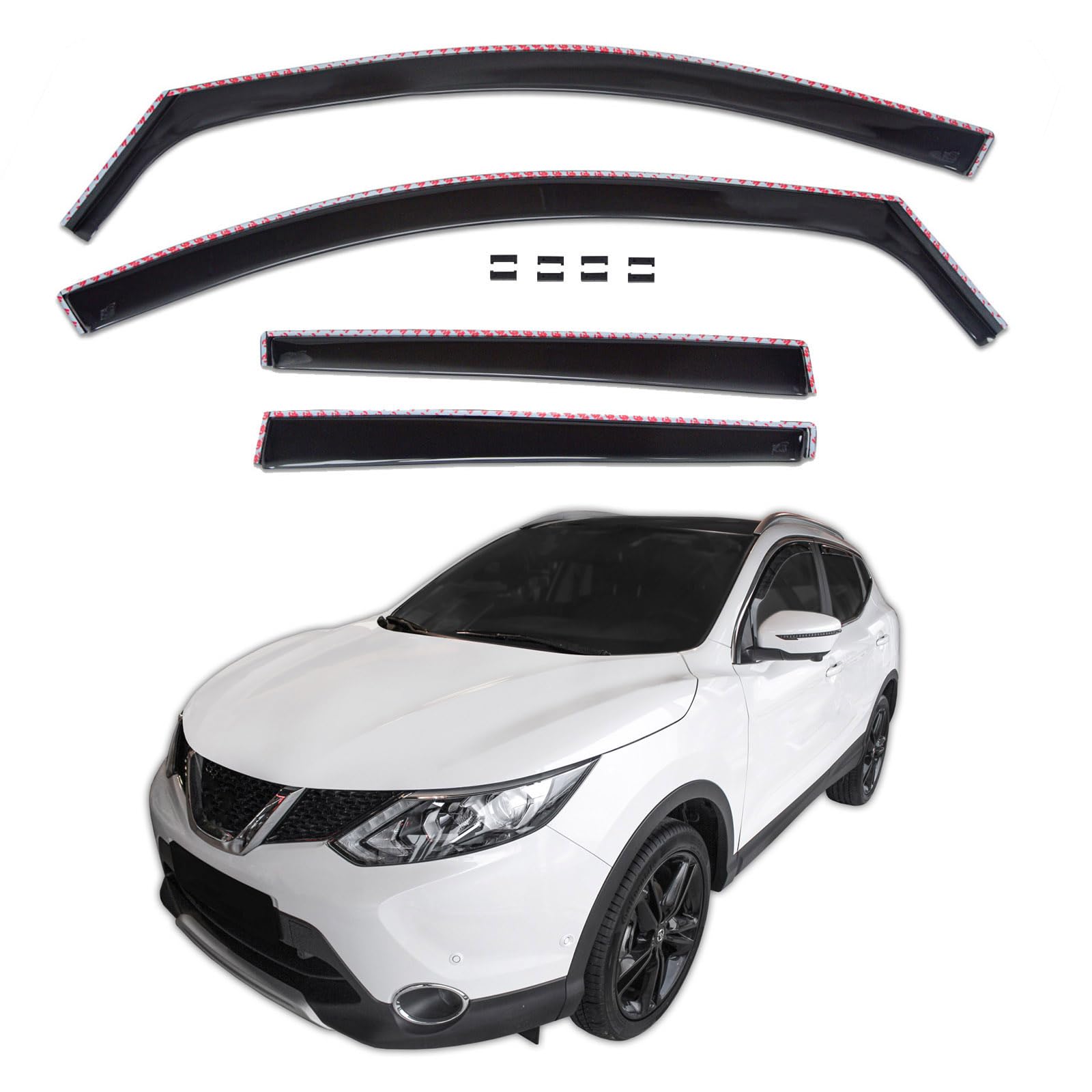 J&J AUTOMOTIVE GD Déflecteurs d'air et de Vent pour Nissan Qashqai J11 2014-2021, Ensemble 4pcs, Teintés, Avant et Arrière, Aérodynamique